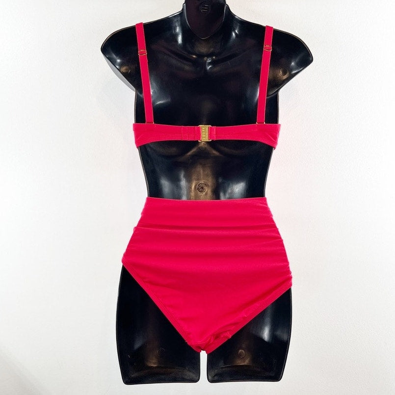 Bleu Rod Beattie Underwire Bikini Top High Waisted Bikini Swimsuit Set Red 8