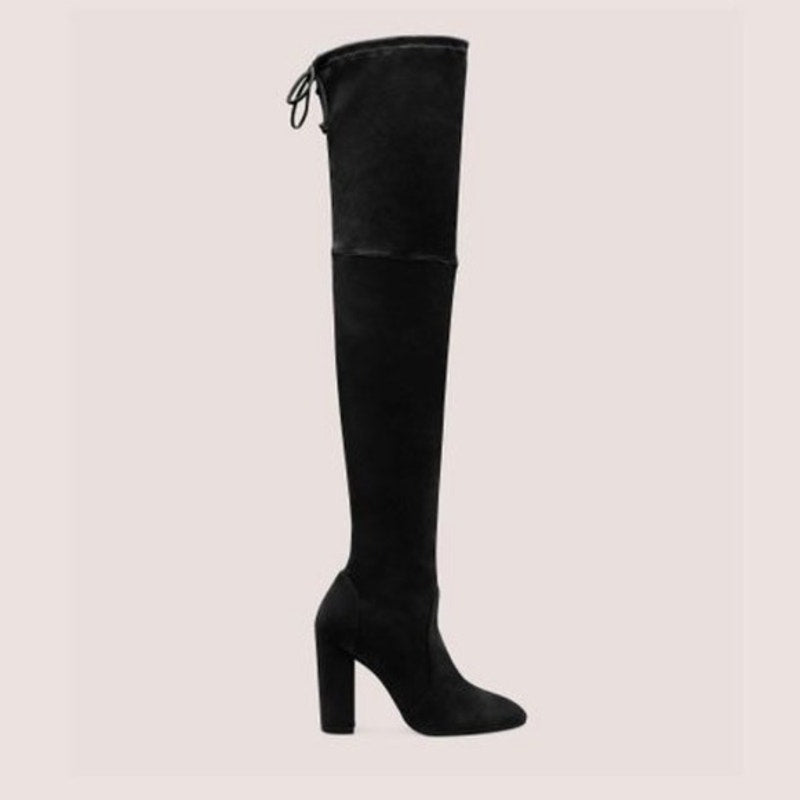 Stuart Weitzman Ariana Heel Over The Knee Lace Up Suede Boots Black 8