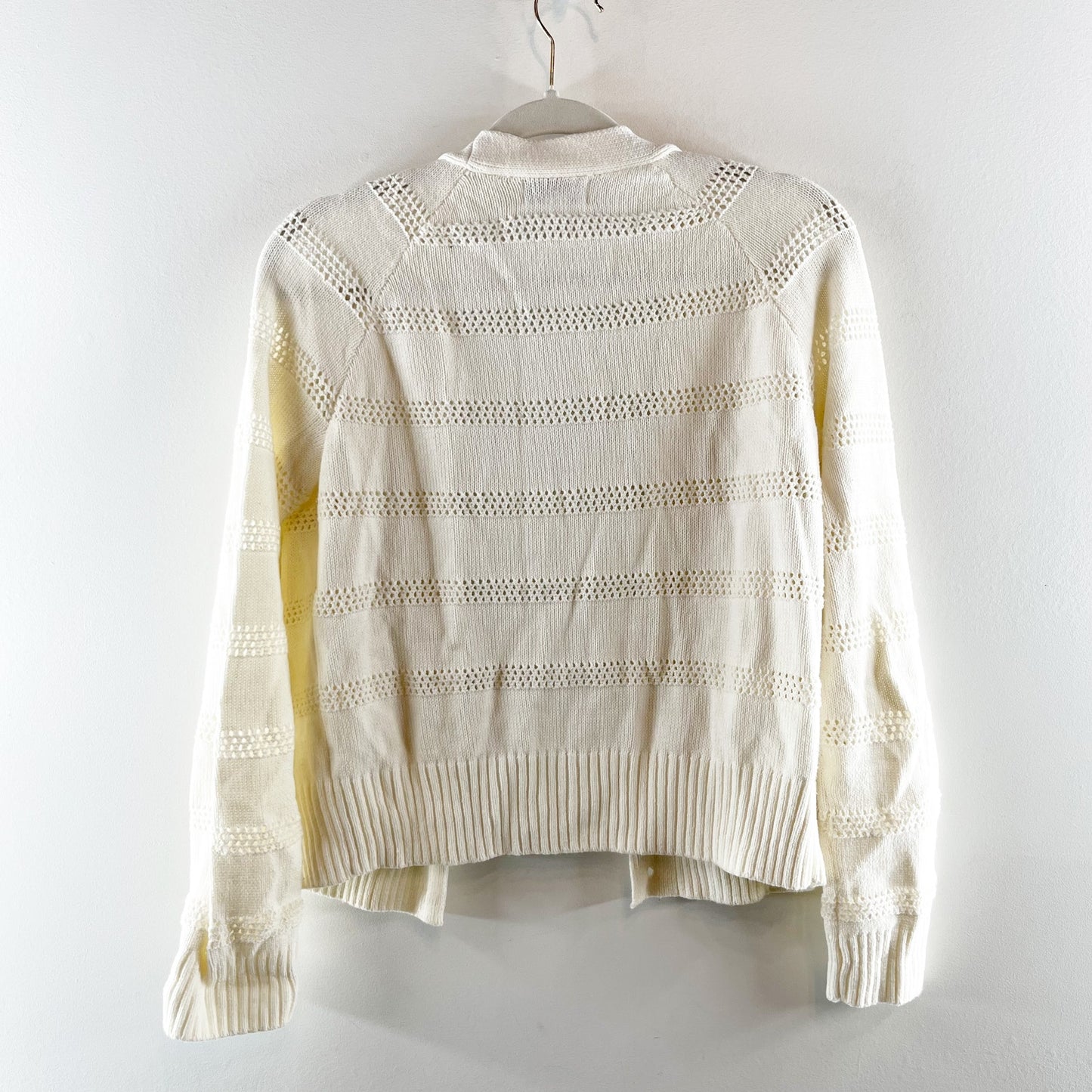 Evereve Button Up Crochet Knit Cardigan Sweater Cream XS