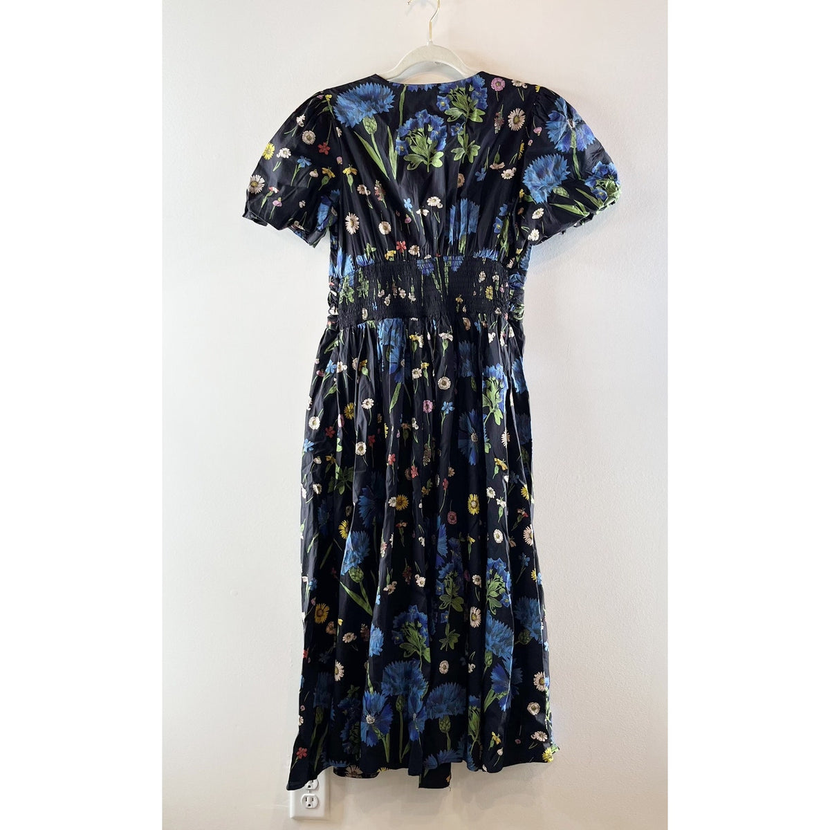 Anthropologie The Katerina Button Front Floral Short Sleeve Midi Dress Blue S