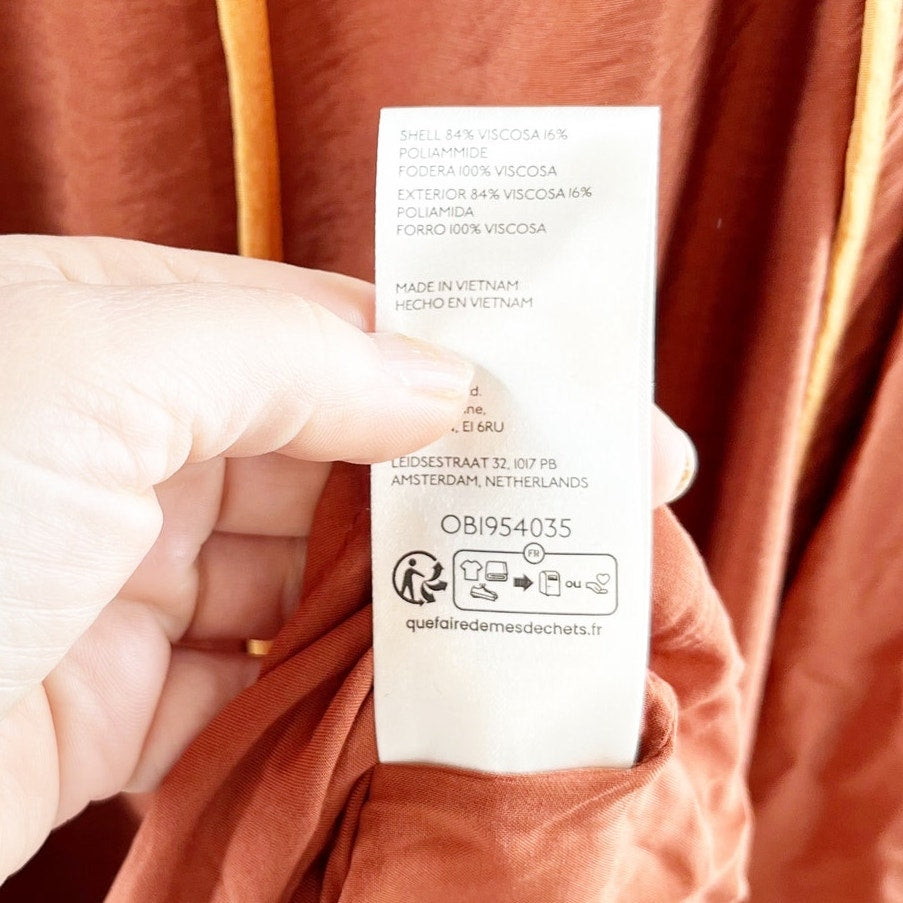 Anthropologie The Mimi Flutter-Sleeve Tipped Maxi Dress Rust Medium Petite