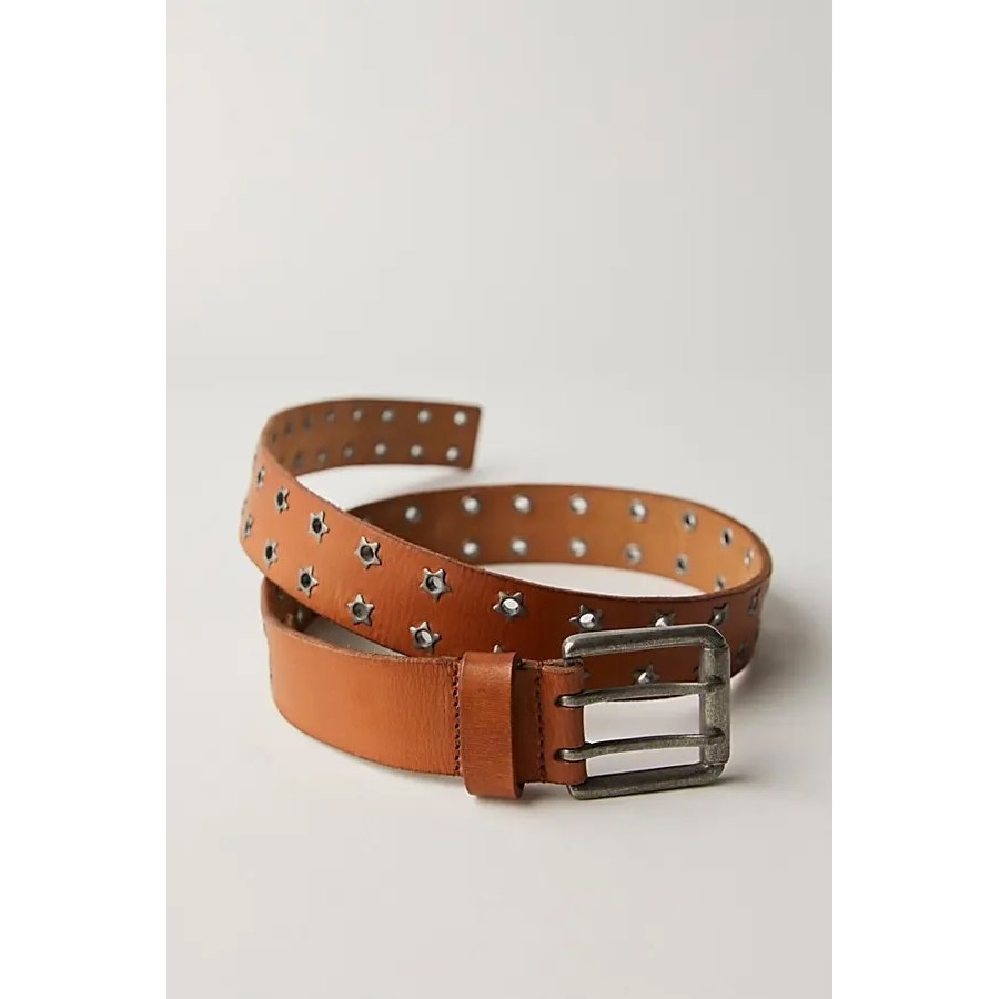 Free People Virgo Leather Studded Grommet Belt Cognac Brown Small / Medium