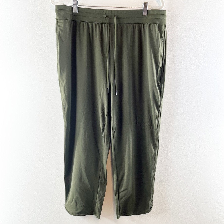 Halara Mid Rise Drawstring Curved Hem Quick Dry Golf Tapered Pants UPF40 Green