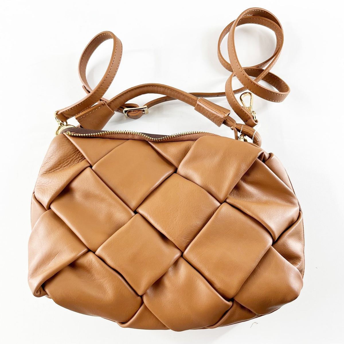 Valentina Fiore Quilted Leather Crossbody Bag Purse Brown