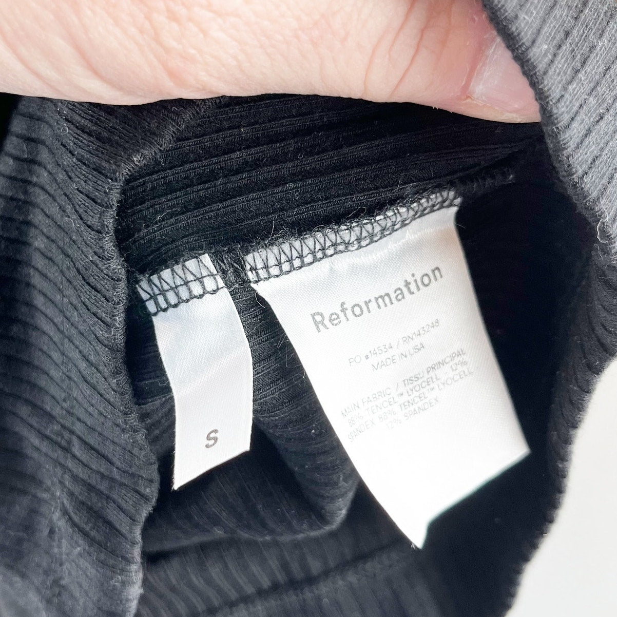 Reformation Kelsi Ribbed Square Neck Sleeveless Jumpsuit Black Small