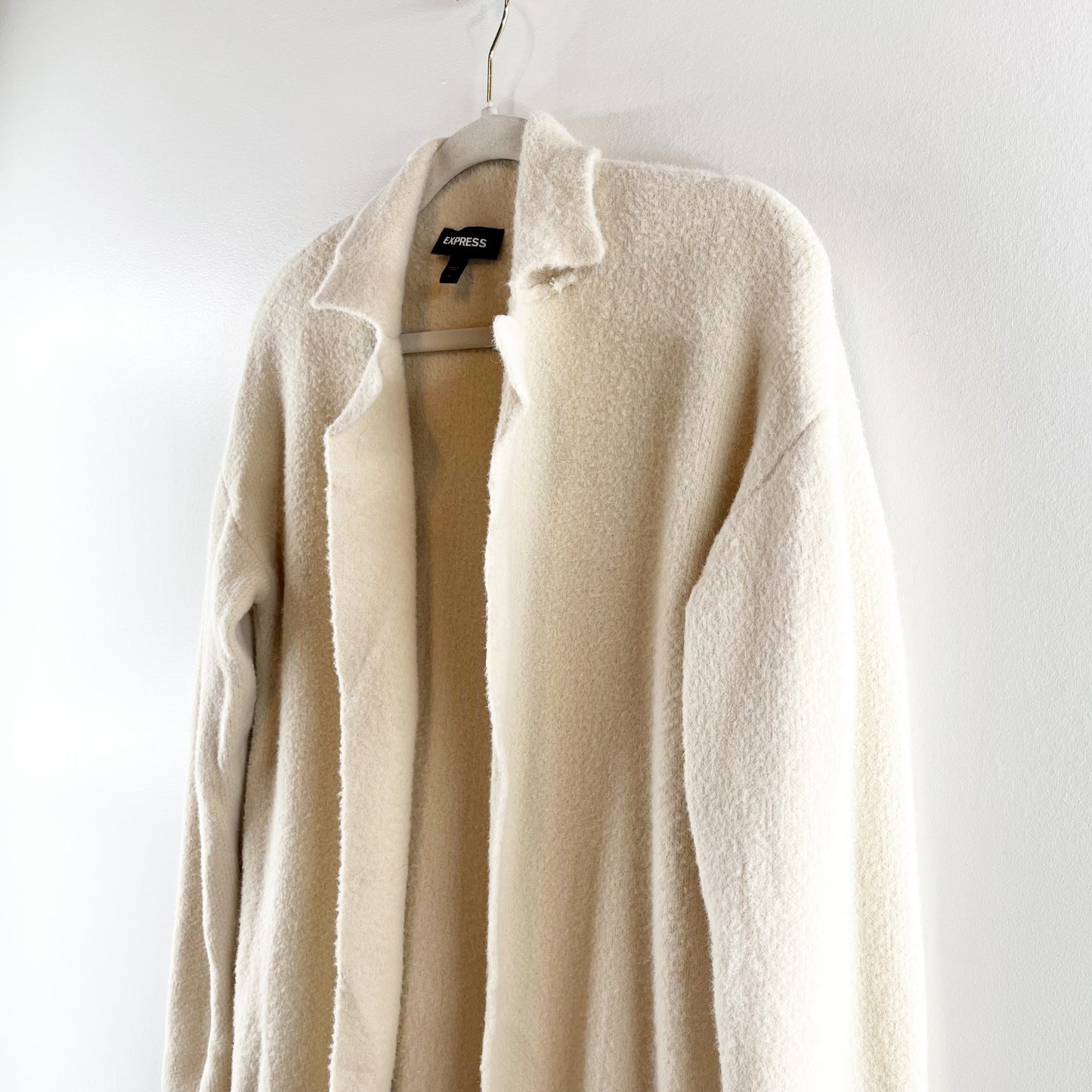 Express Notch Collar Cardigan Coatigan Long Maxi Duster Sweater Coat Cream Small