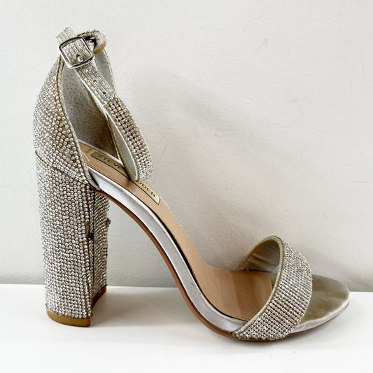 Steve Madden Carrson Rhinestone Block High Heel Sandals Silver 7.5