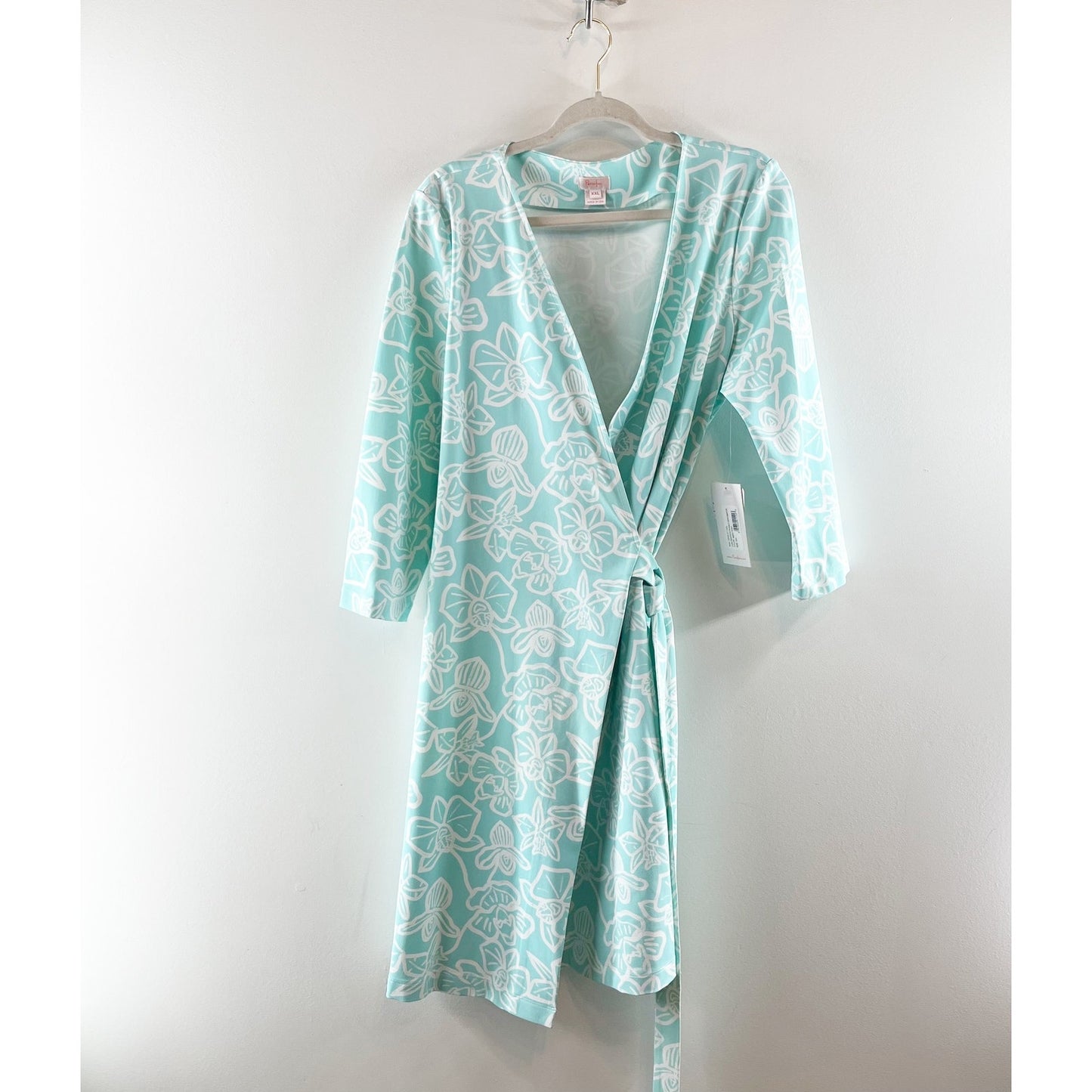 Persifor Louise Wrap Mini Dress Orchid Reverse in Island Green XXL