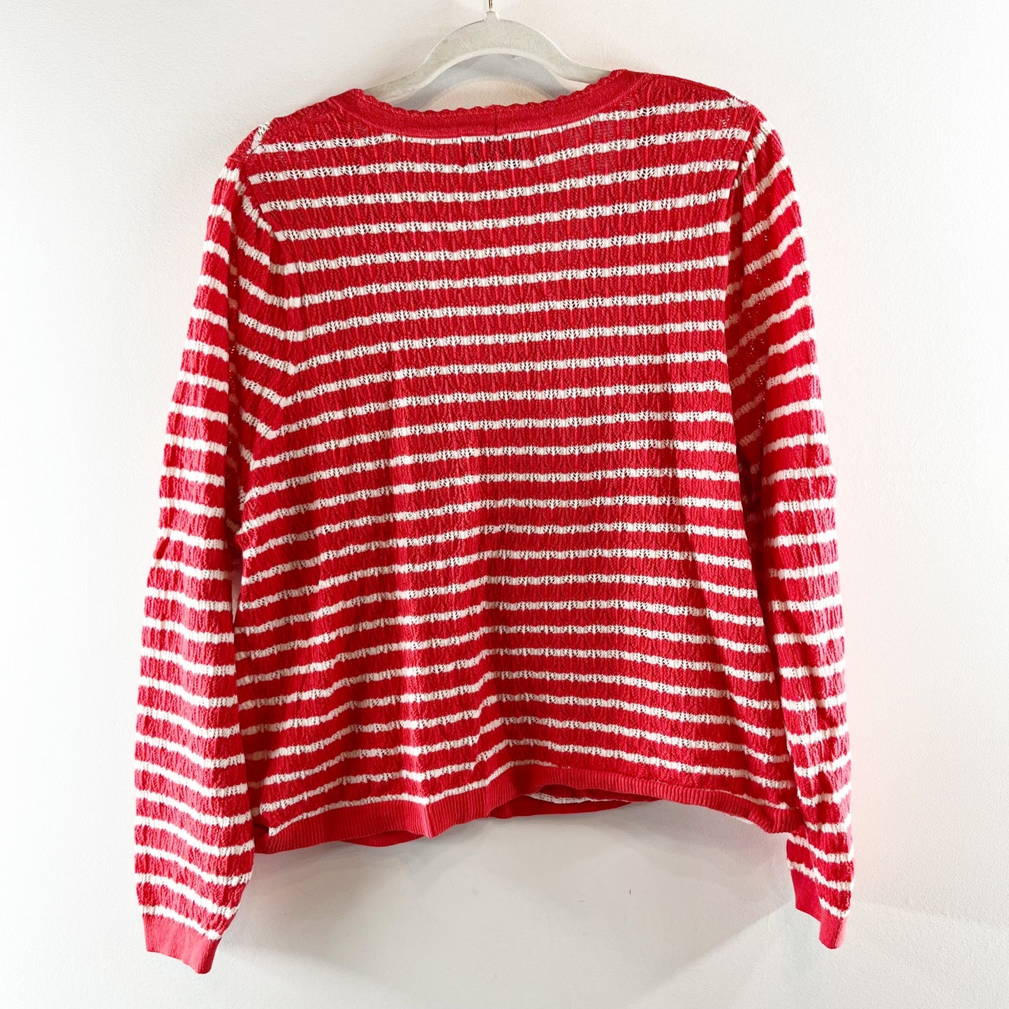 Old Navy So Soft Lite Striped V Neck Long Sleeve Cardigan Sweater Red White XXL