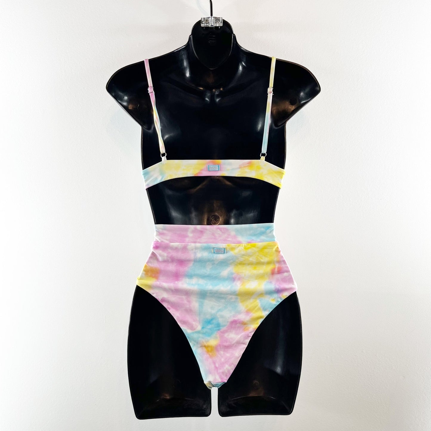 Banana Moon Triangle Tie Dye High Waisted Bikini Swimsuit Blue Pink Yellow Large