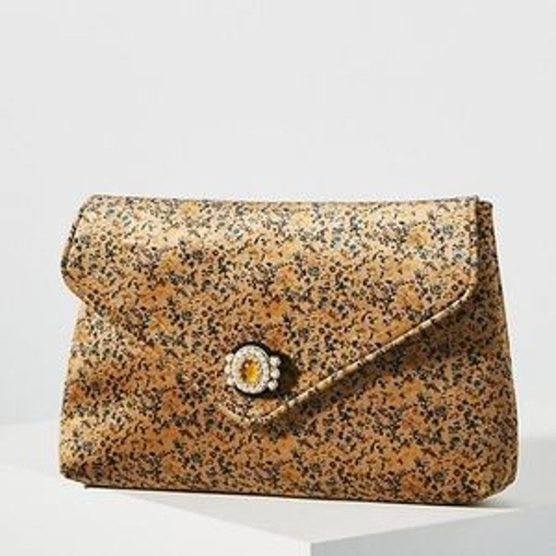 Anthropologie Francesca Floral Velvet Clutch Pearl Chain Strap Crossbody Purse