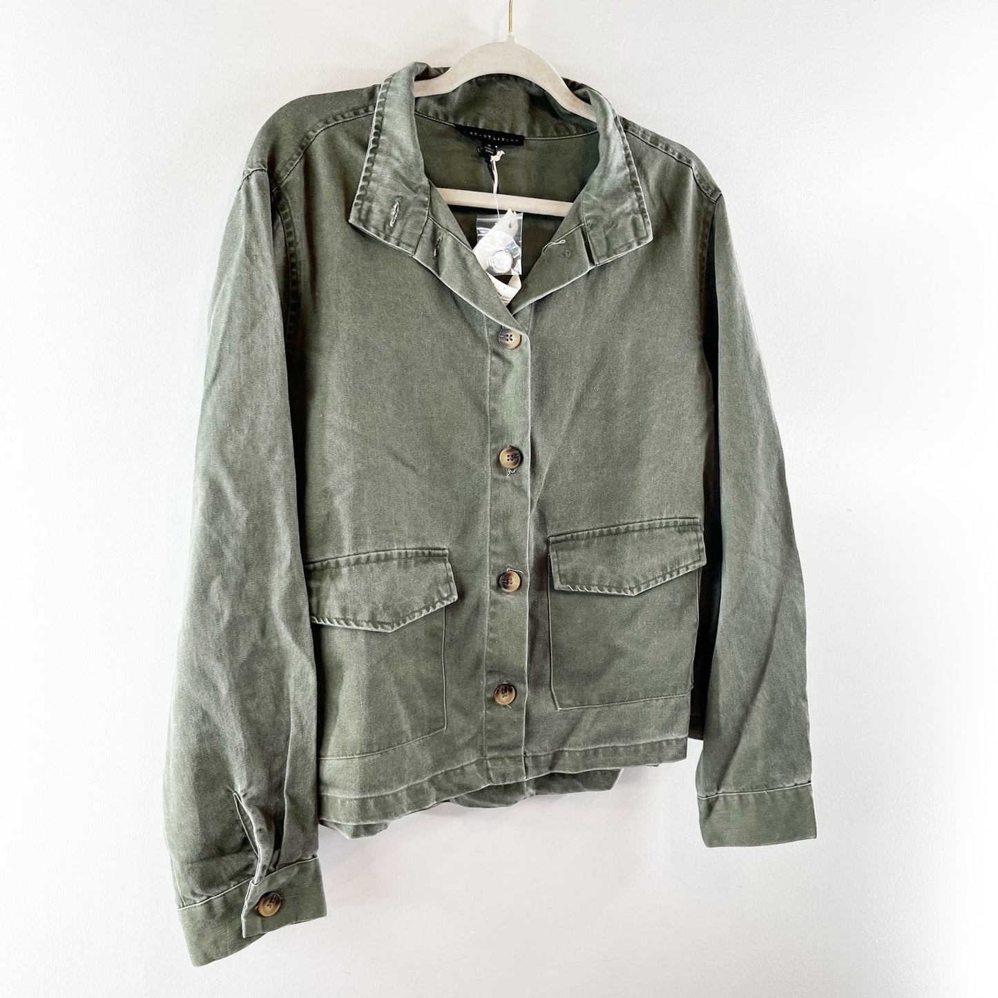 Jane + Delancey Long Sleeve Boxy Canvas Utility Jacket Shacket Green Medium