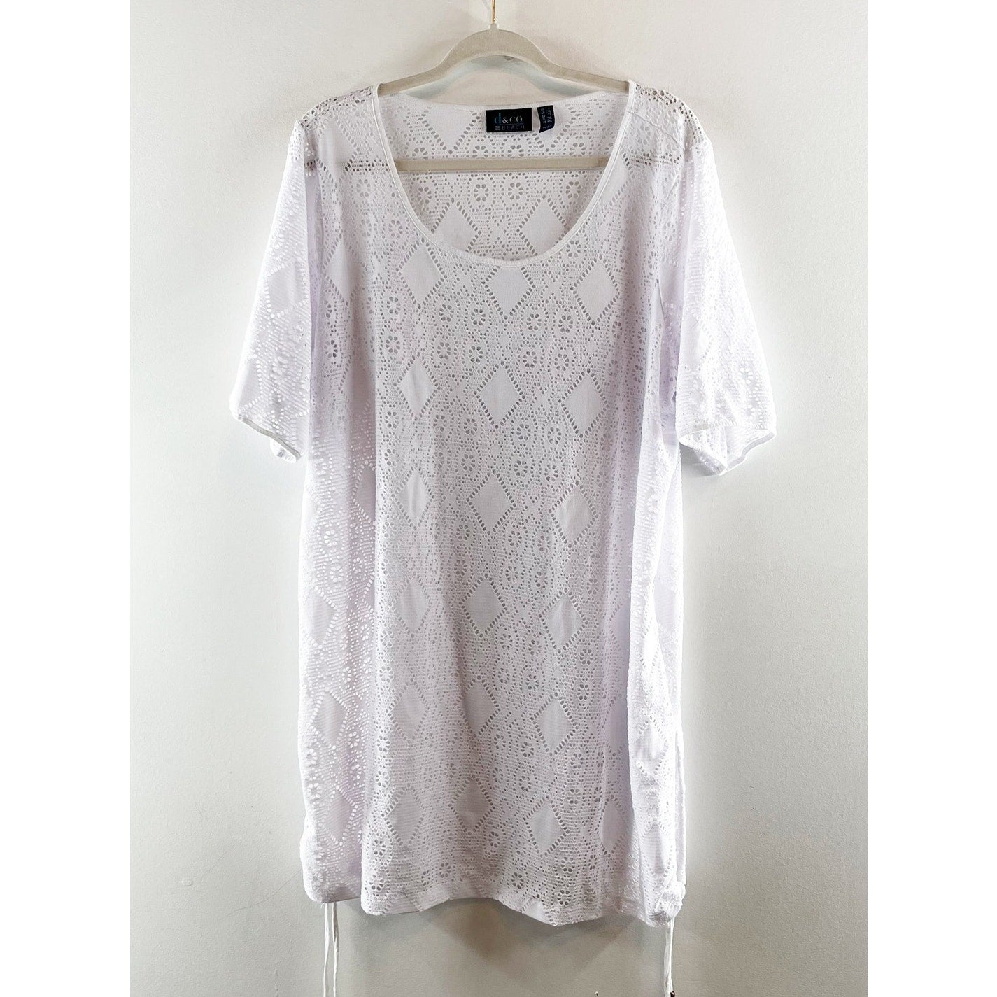 Denim & Co. Beach Knit Open-Work Short Sleeve Cover-Up Dress White US 1X