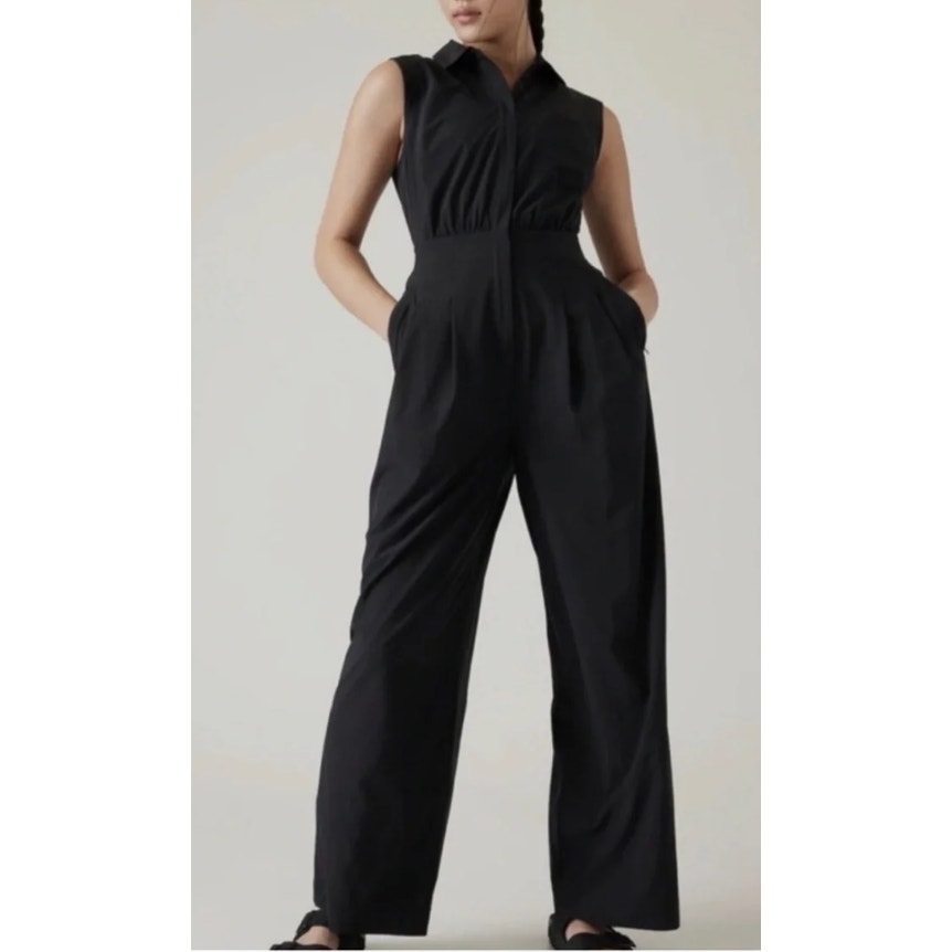 Athleta Brooklyn Heights Wide Leg One Piece Jumpsuit Black 10 Petite