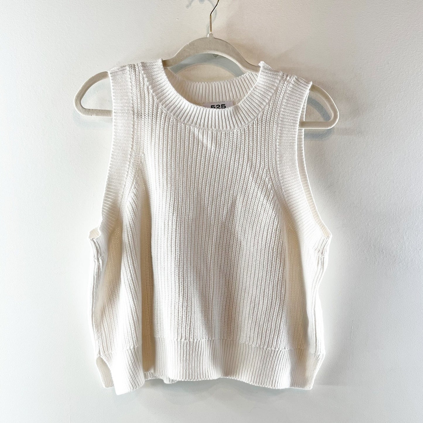 525 America Demi High Neck Ribbed Cotton Sweater Tank Top White Large