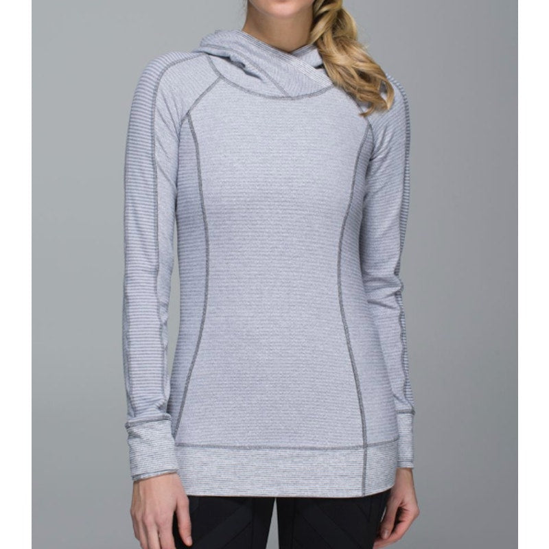 Lululemon Think Fast Hoodie Mini Check Pique White Heathered Slate Gray 8