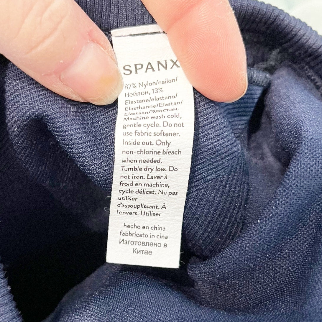 SPANX Look At Me Now Racerback Textured Longline Sports Bra Navy Blue 1X