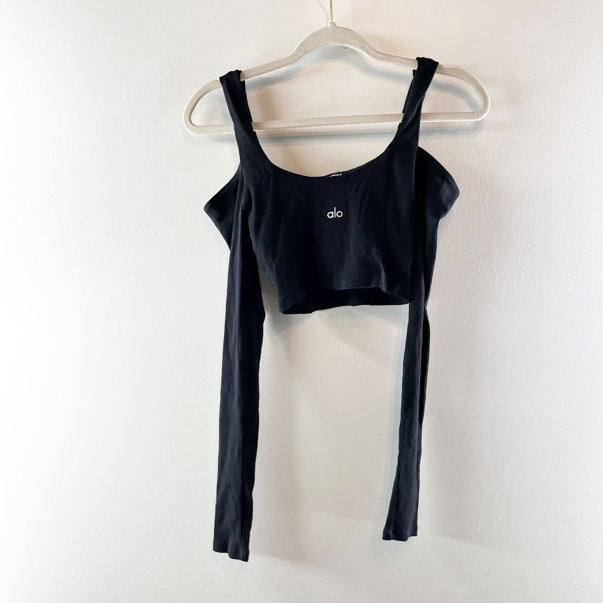 Alo Yoga Ribbed Cropped Butterfly Long Sleeve Tee Black Small