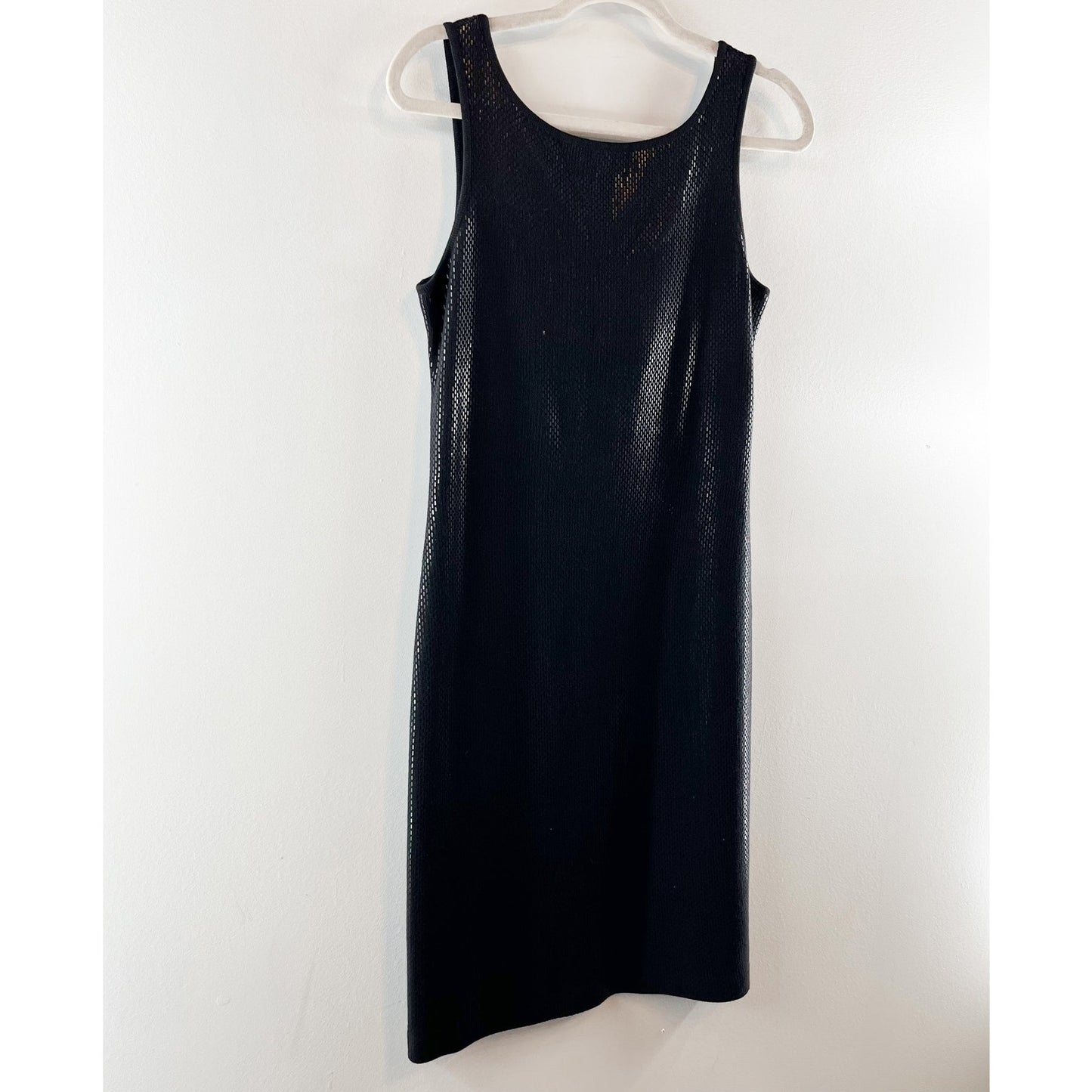 St. John Couture Wool Blend Sleeveless Scoop Neck Knit Shift Mini Dress Black 4