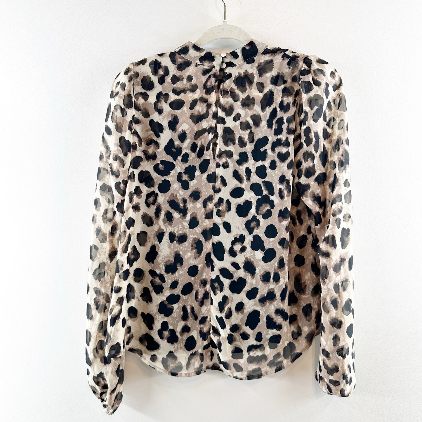 Allison Joy Nora Cheetah Print Long Sleeve Mock Neck Blouse Top Tan / Black XS