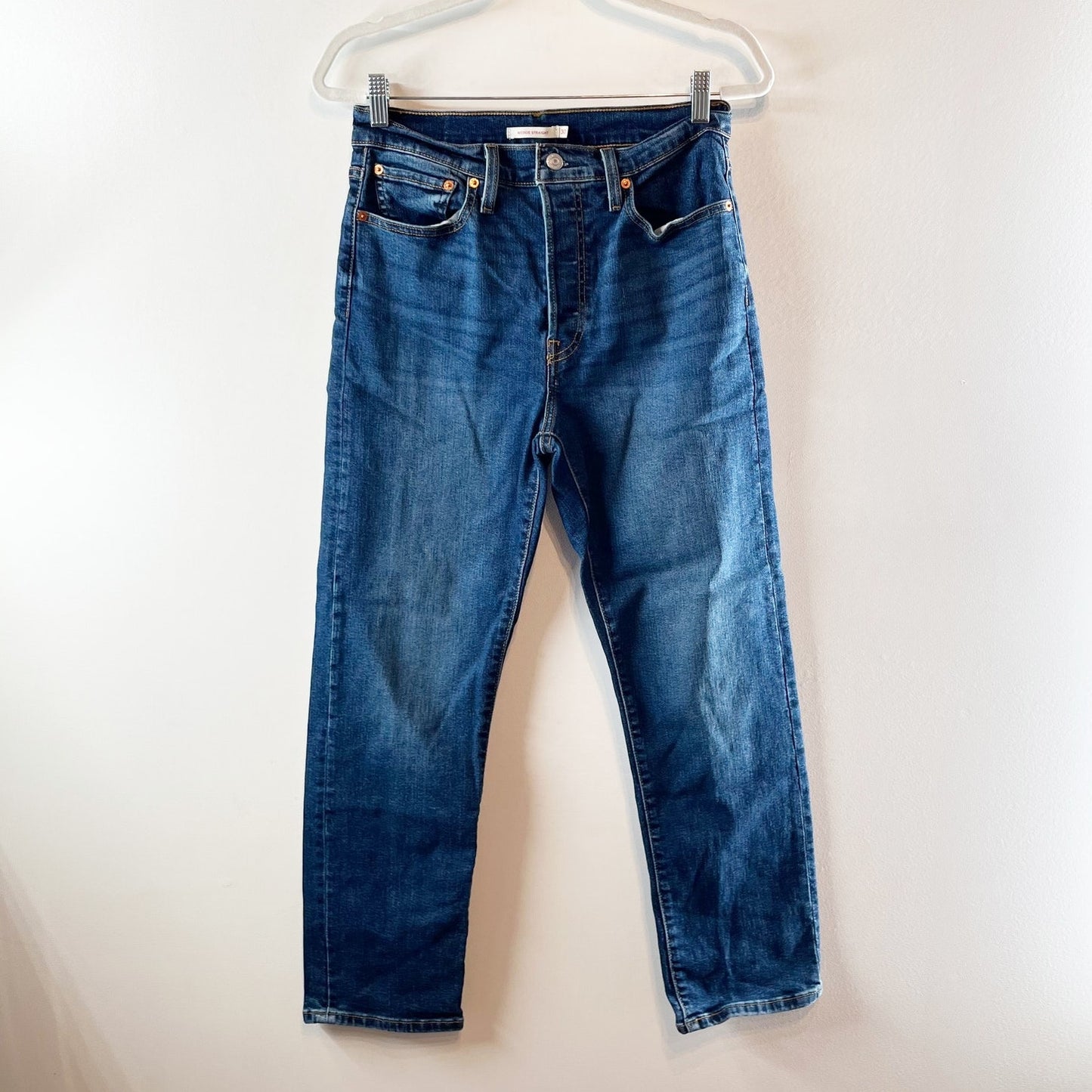 Levi's Wedgie Straight High Rise Ankle Jeans Dark Wash Blue