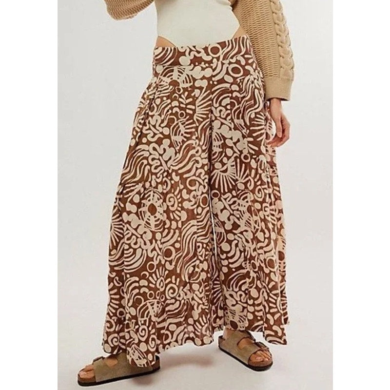 Free People Natural Dawn On Me High Waisted Wide Leg Pants Brown Cream XS