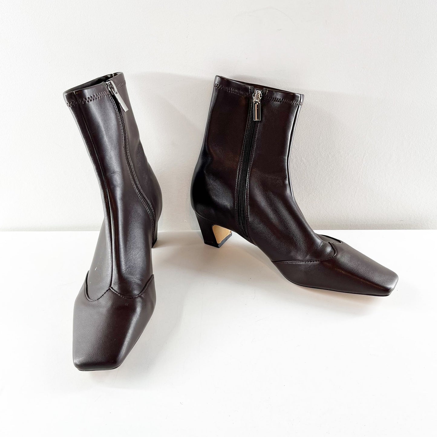 Steve Madden Jeter Sock Ankle Booties Kitten Heel Boots Brown 8