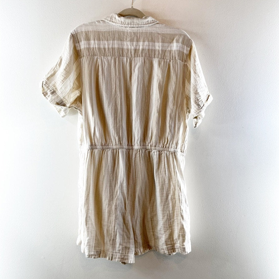 Old Navy Gauze Crinkle Button Down Short Sleeve Romper Beige Tan XL