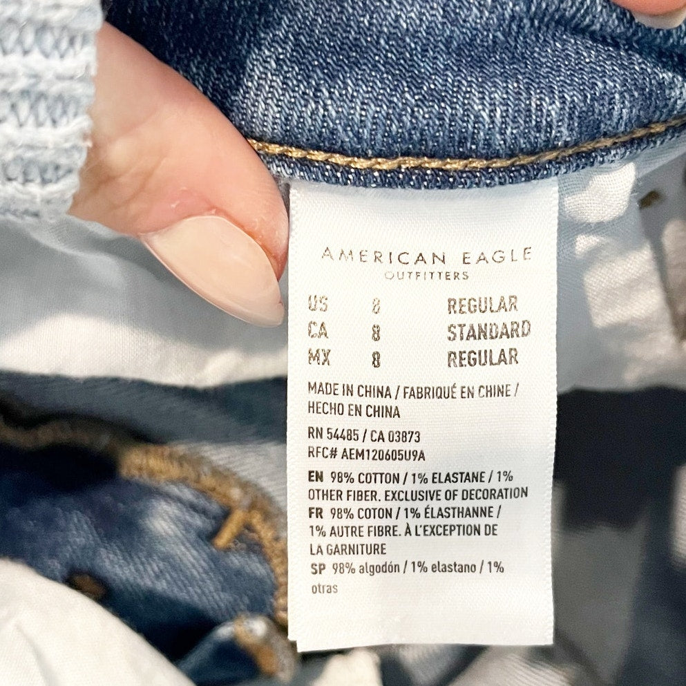 American Eagle High Rise Stretch Mom Jeans Blue 8