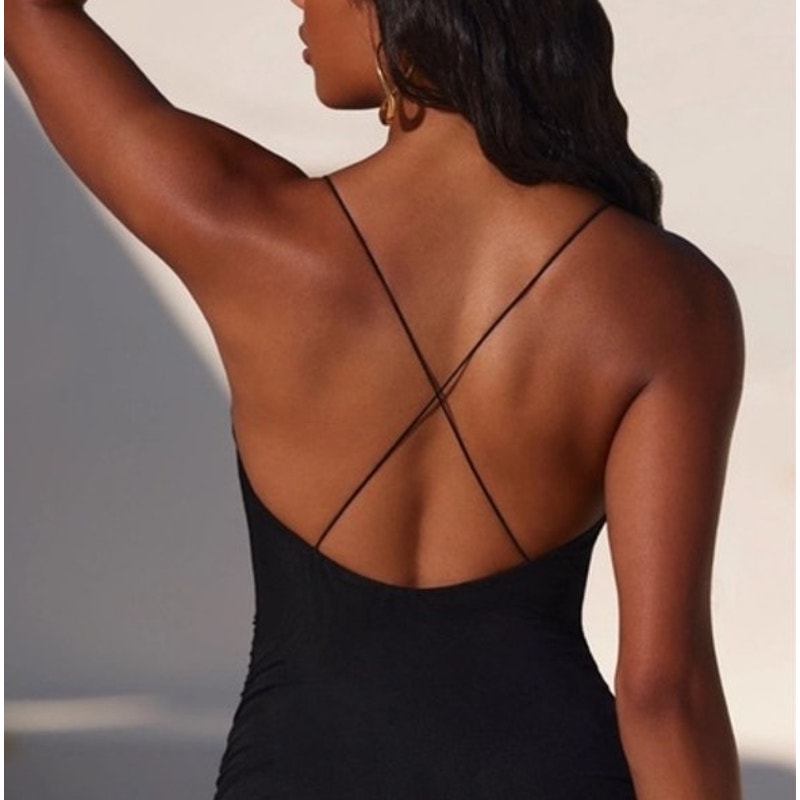 Oh Polly X Back Ruched Mini Dress Black 2