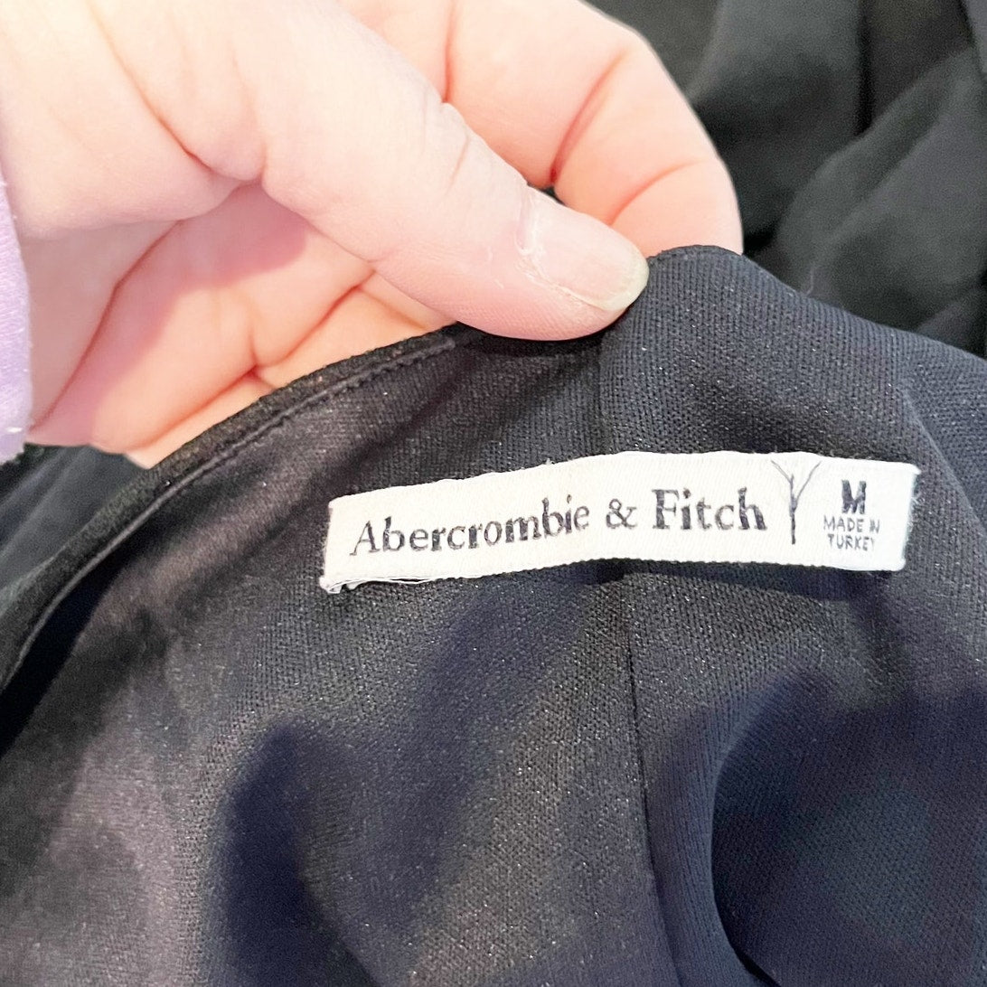 Abercrombie Long Sleeve Ruched Cutout Bodycon Midi Dress Black Medium