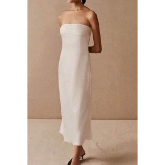 Sachin & Babi Aubrey Open Cutout Back Strapless Midi Slip Dress White 8