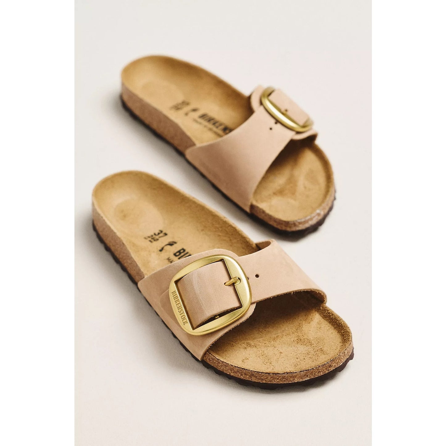 Birkenstock Madrid Big Buckle Nubuck Leather Slide Sandals Sandcastle Tan 8.5