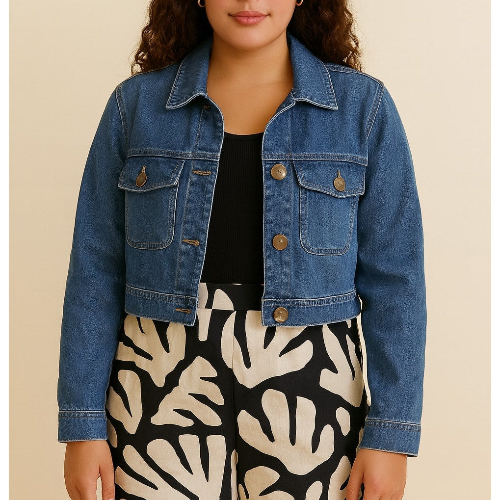 Rachel Zoe Cropped Button Up Denim Jean Jacket Blue XS