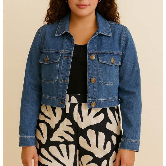 Rachel Zoe Cropped Button Up Denim Jean Jacket Blue XS