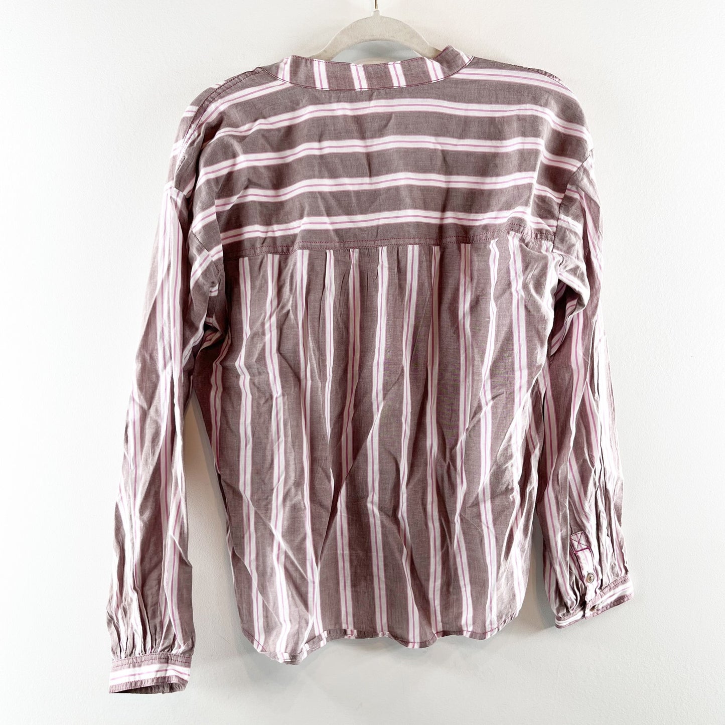 Pilcro Anthropologie Long-Sleeve Striped Popover Top Blouse Dusty Pink Small