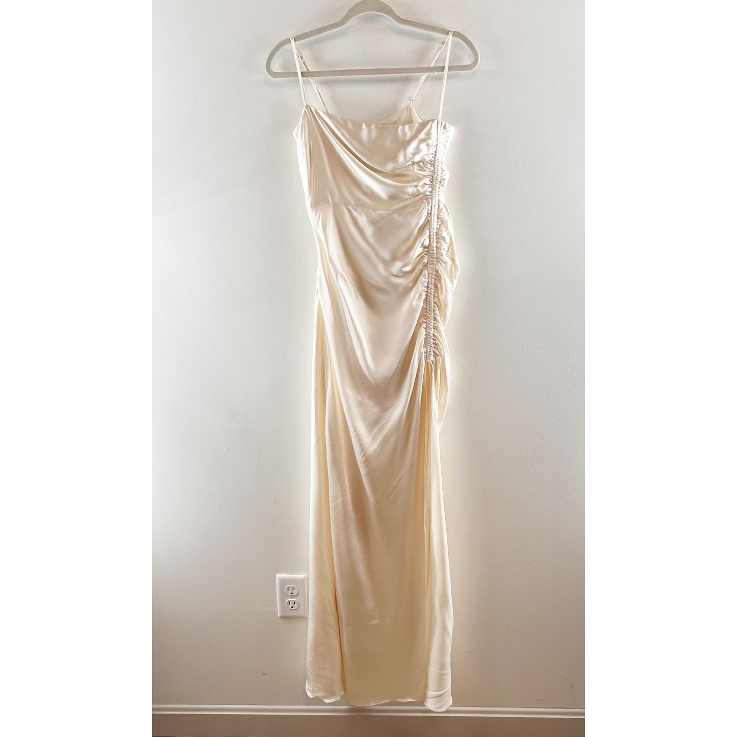Shona Joy La Lune Ruched Side Slit Maxi Formal Slip l Dress Gown Cream 4