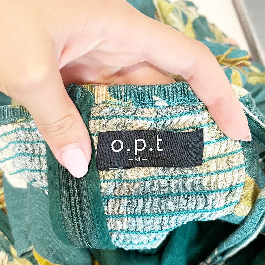 O.P.T. Tie Front Tropical Print Midi Sundress Dress Green Medium