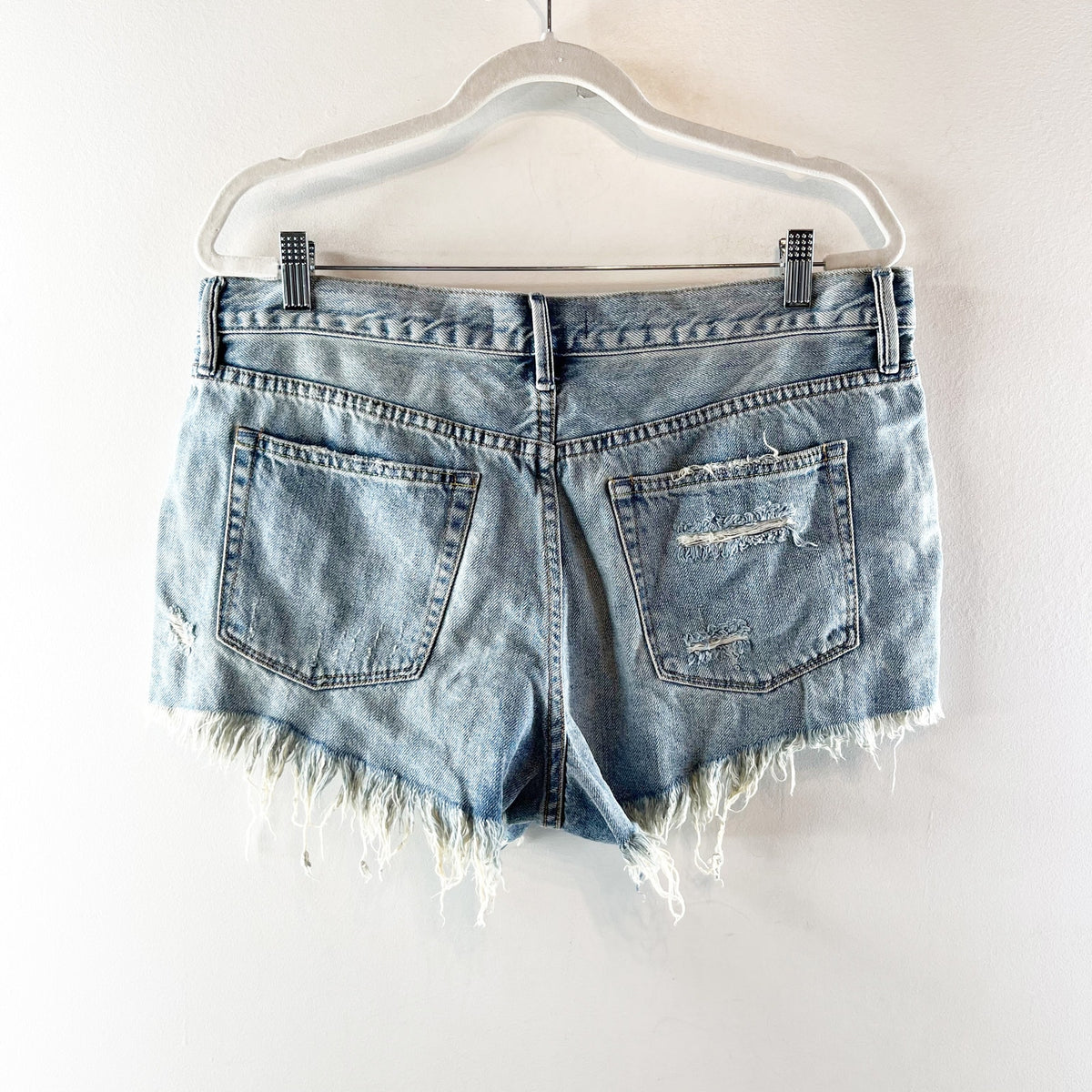 Free People Loving Good Vibrations Distressed Cutoff Denim Shorts Blue 31