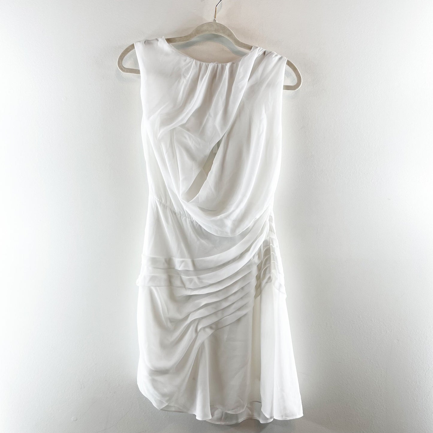 Meshki Oria Chiffon Ruched Sleeveless Mini Dress White Small
