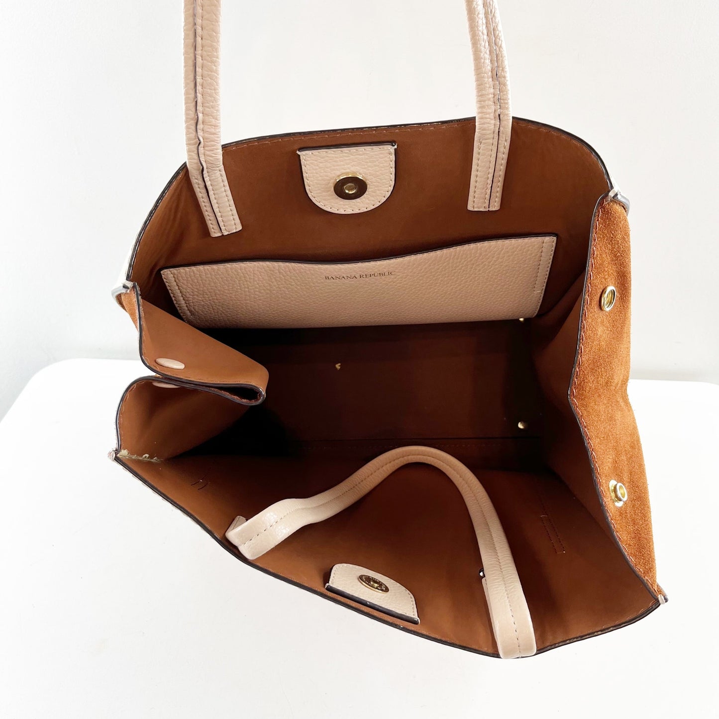 Banana Republic Leather Double Top Handle Tote Handbag Purse Blush Pink