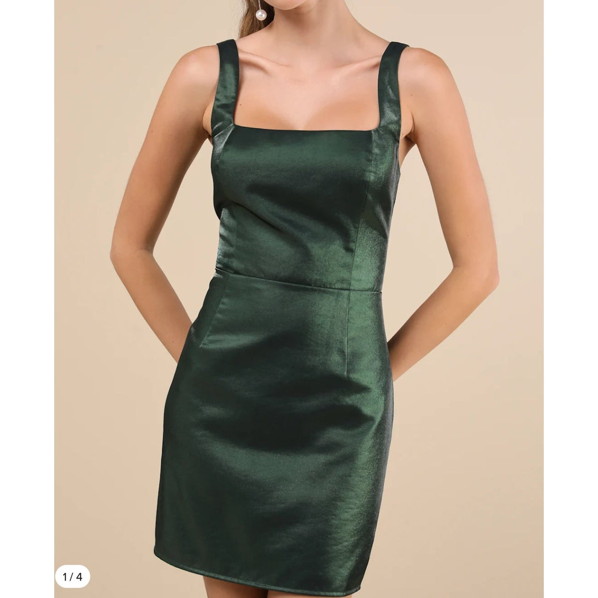 Lulus Gorgeous Aesthetic Emerald Green Taffeta Satin Mini Dress Medium