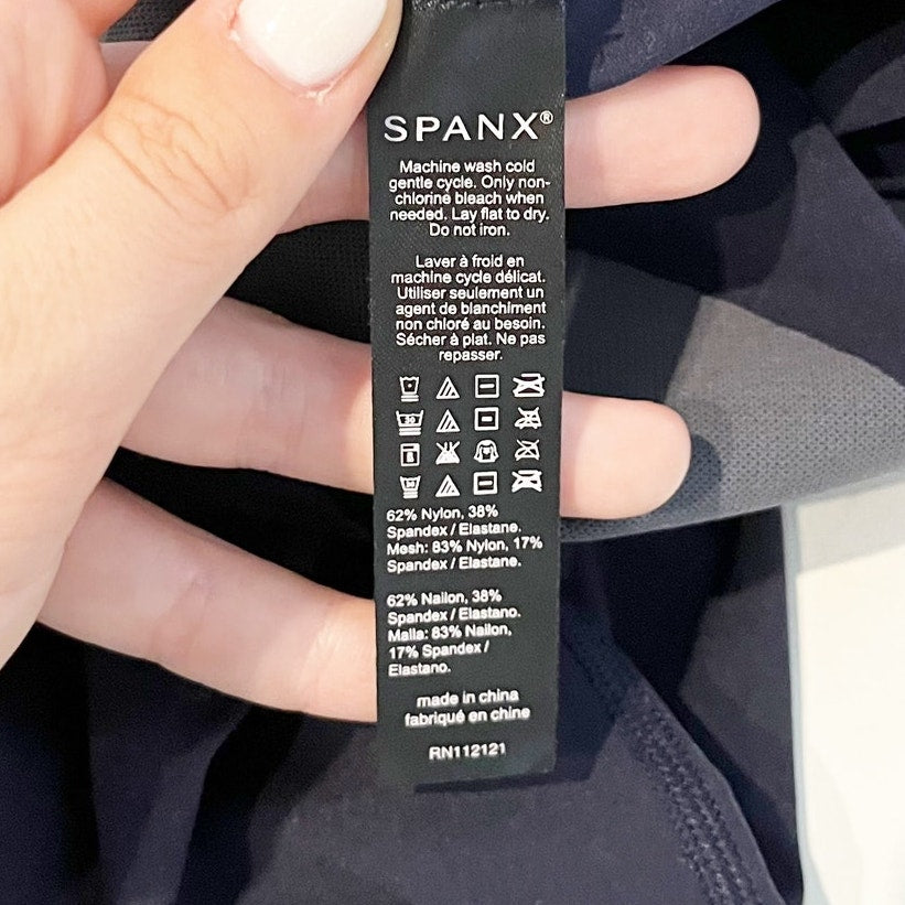 Spanx Exposed Mesh Contouring Colorblock Seamless Leggings Navy Blue Black Small