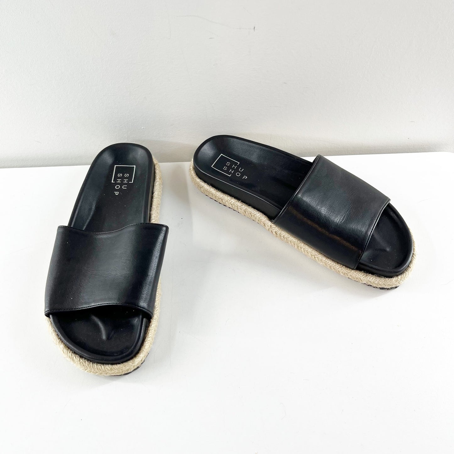 ShuShop Crisanta Faux Leather Slip On Slides Sandals Black 8