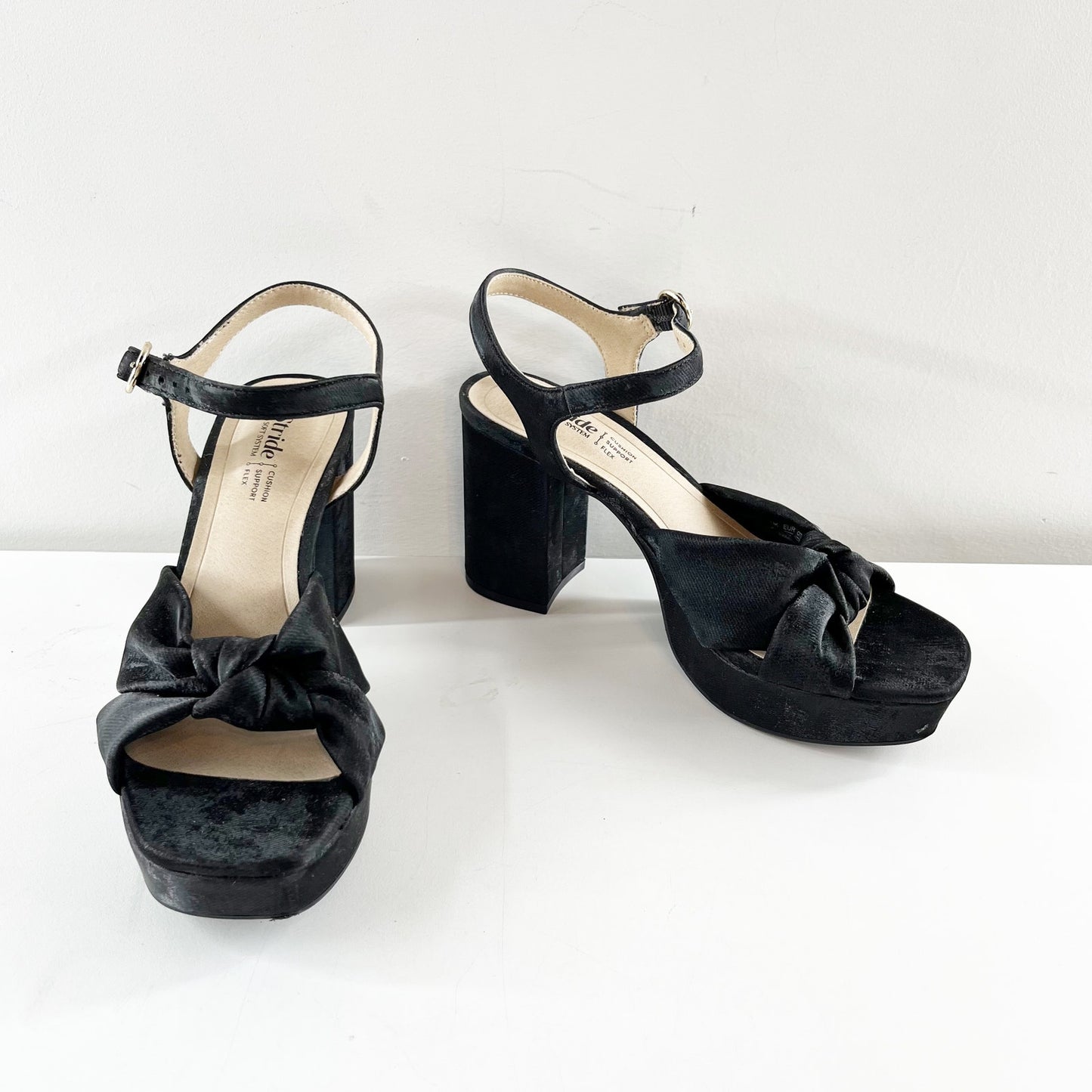 LifeStride August Square Toe Block Heel Platform Ankle Strap Sandals Black 6