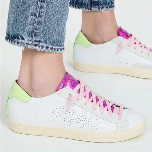 P448 John Leather Perforated Logo Low Top Fashion Sneakers Dogma Neon 37