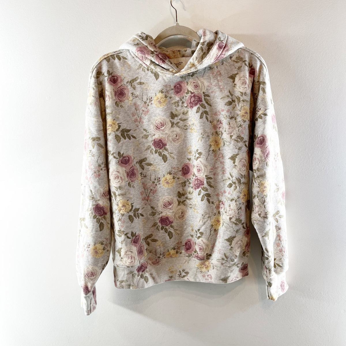 Abercrombie Sunday Hoodie Floral Print Gray Pink Medium