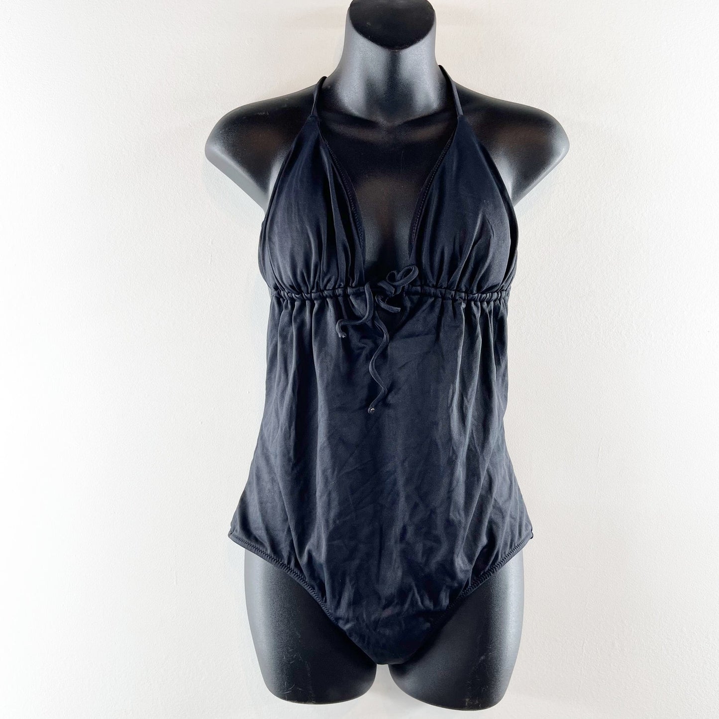 J. Crew Plunge Tie Front One Piece Bathing Suit Black Medium