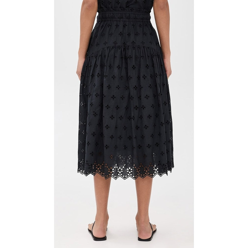 Marea by Liz Joy Louisa Eyelet High Waisted Tiered Midi Skirt Black XS