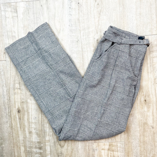 Weekend Max Mara Houndstooth Plaid Mid Rise Wide Leg Trouser Pants Gray US 8